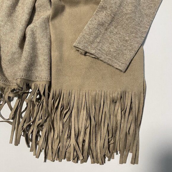 Dolce Cabo Tan Angora Microsuede Fringe Classic Waterfall Cardigan Sweater M NWT - Picture 8 of 8